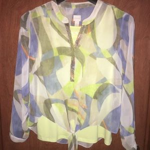 Chico’s Watercolor Pattern Tie Front Top